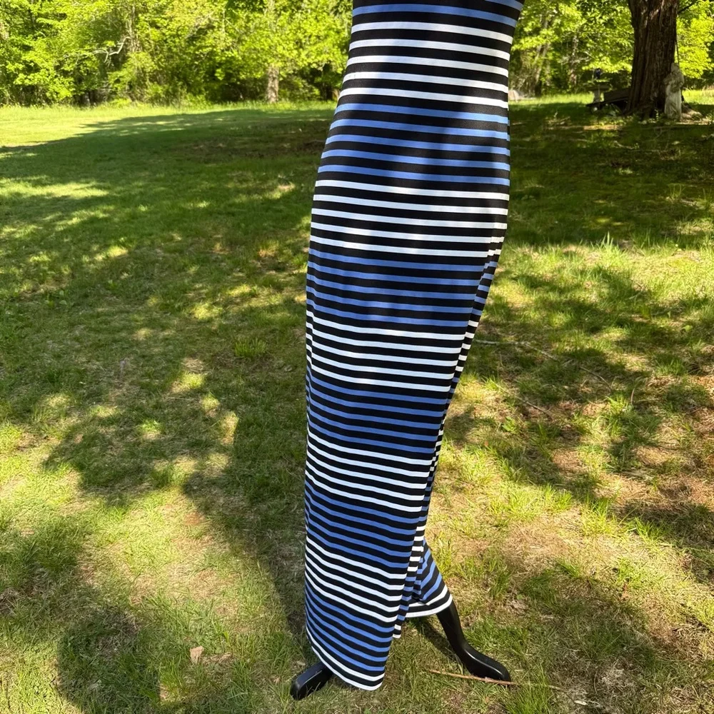 SARA CAMPBELL DRESS MAXI BLACK WHITE BLUE STRIPES SLEEVELESS USA SIZE S